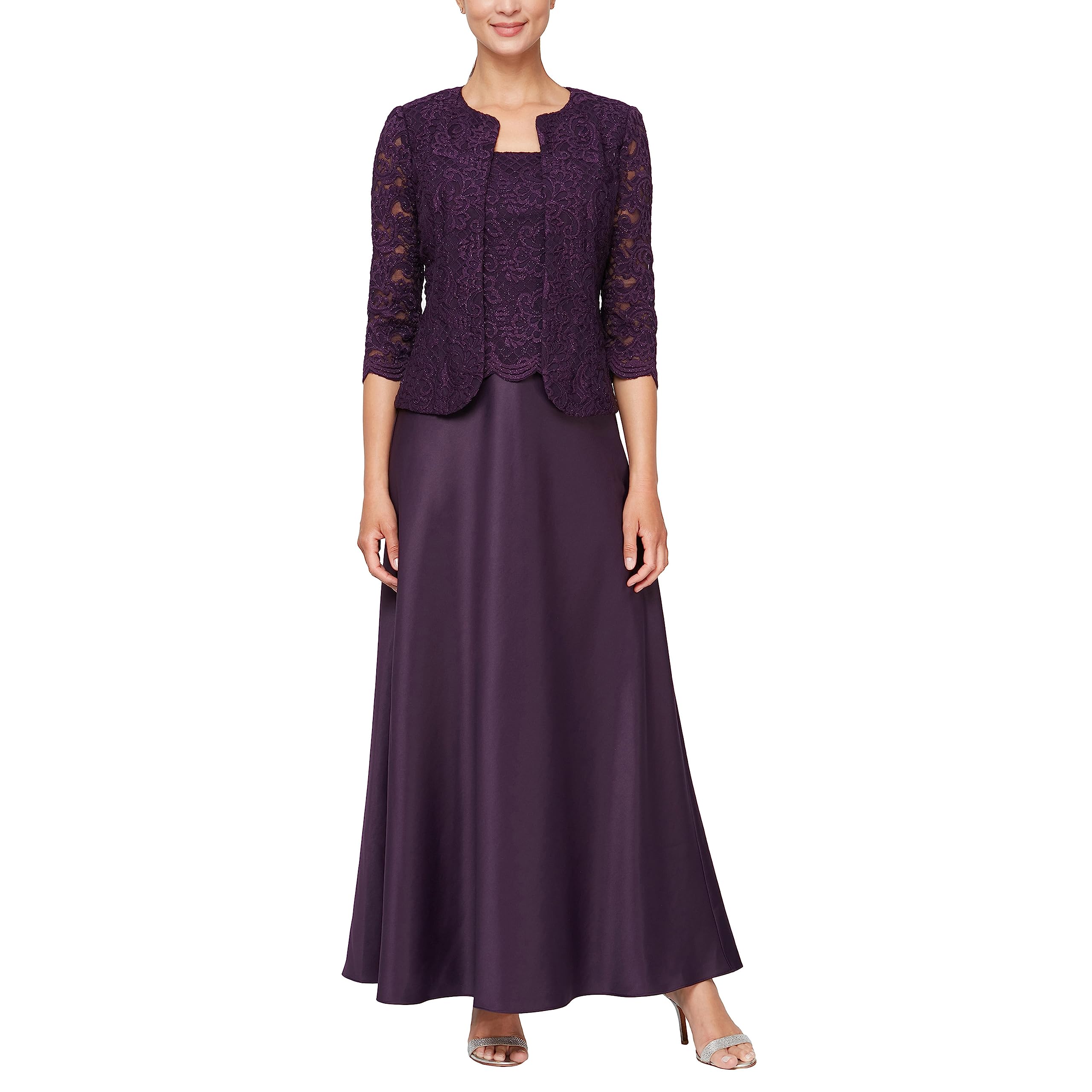 Alex Evenings Women's Regular Two Piece Mother of The Bride Dress with Lace Jack