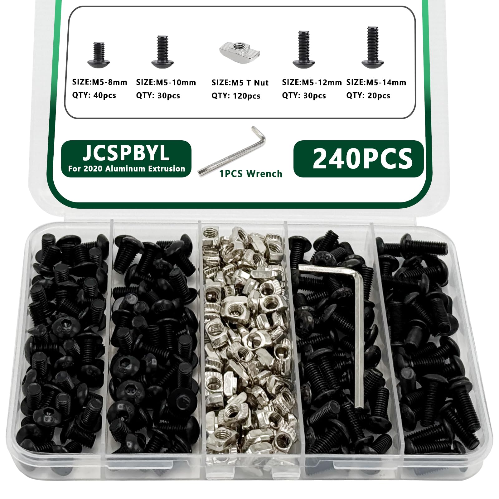 240 pcs M5 T Nut Screws Kit for 2020 2040 2080 Aluminum Extrusion, 120 pcs Black