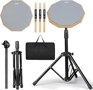 Drum Practice Pad Snare Drum Stand Set 12 In | With Double Sided Silent Drum Pad, Drum sticks,Carrying Bag Adjustable Stand (Grey)