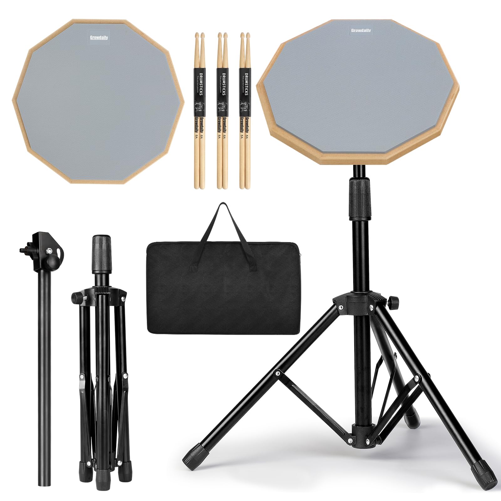 Drum Practice Pad Snare Drum Stand Set 12 In | With Double Sided Silent Drum Pad
