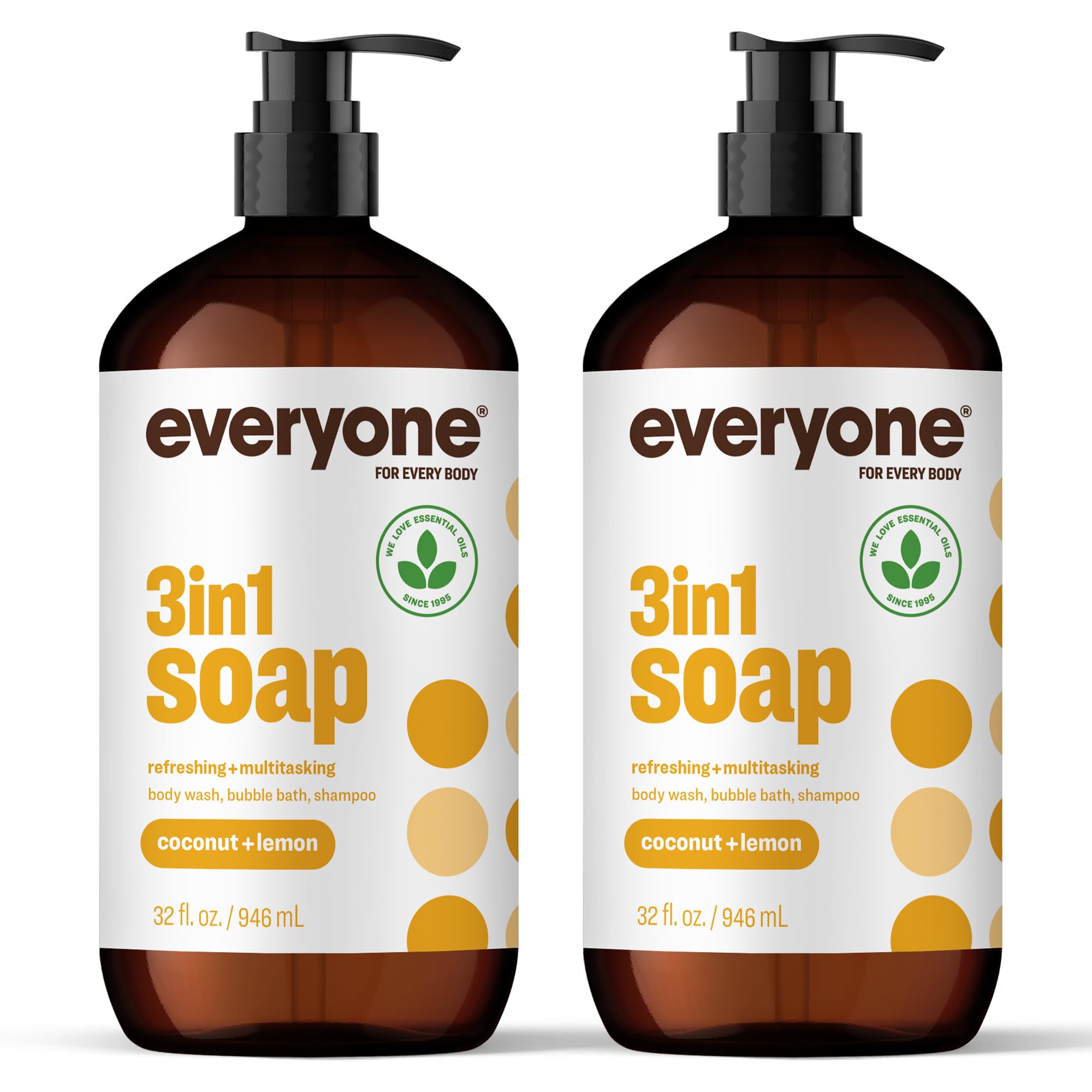 Everyone 3-in-1 Soap Body Wash Bubble Bath Shampoo Coconut Lemon 32oz 2pk