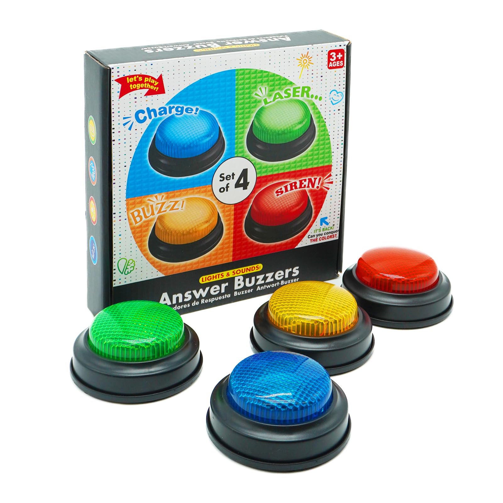 Gelabur Set of 4 Buzzers for Trivia Games, Answer Buzzers for Classroom, Family 