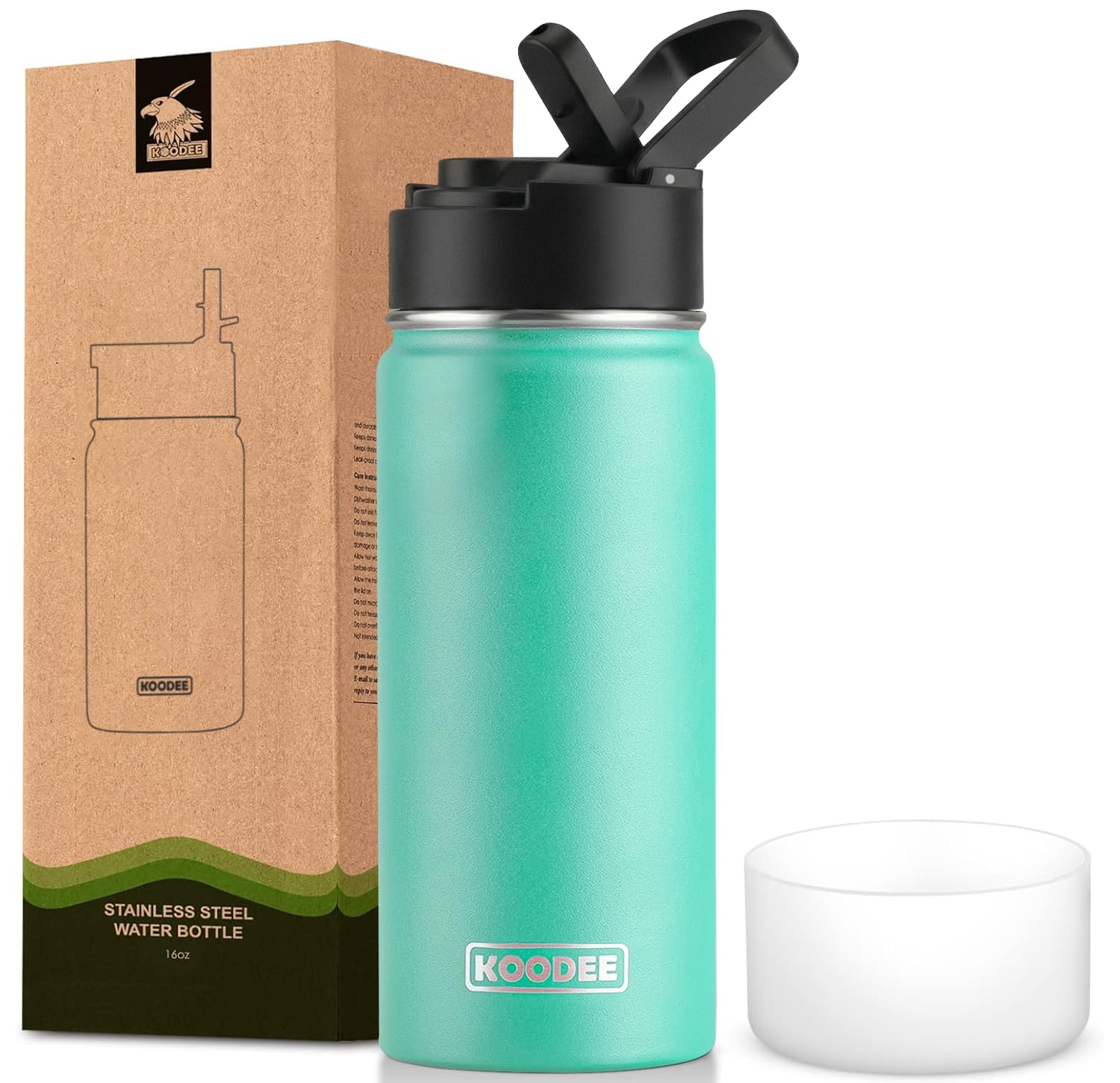 Koodee 16 oz Stainless Steel Water Bottle Double Wall Vacuum Insulated Wide Mout