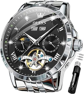 OLEVS Mens Automatic Mechanical Tourbillon Watches Stainless Steel Waterproof Luminous Luxury Wrist Watches