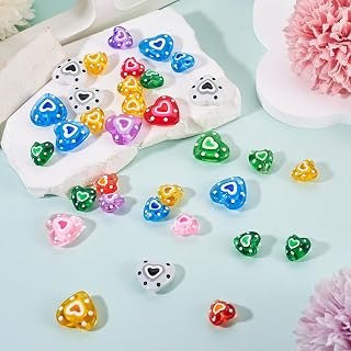 20Pcs Heart Handmade Lampwork Beads Rondom Color Sweet Heart Glass Spacer Beads for Jewelry Making Bracelets Necklace DIY Craft Supplies, 14x14x9mm