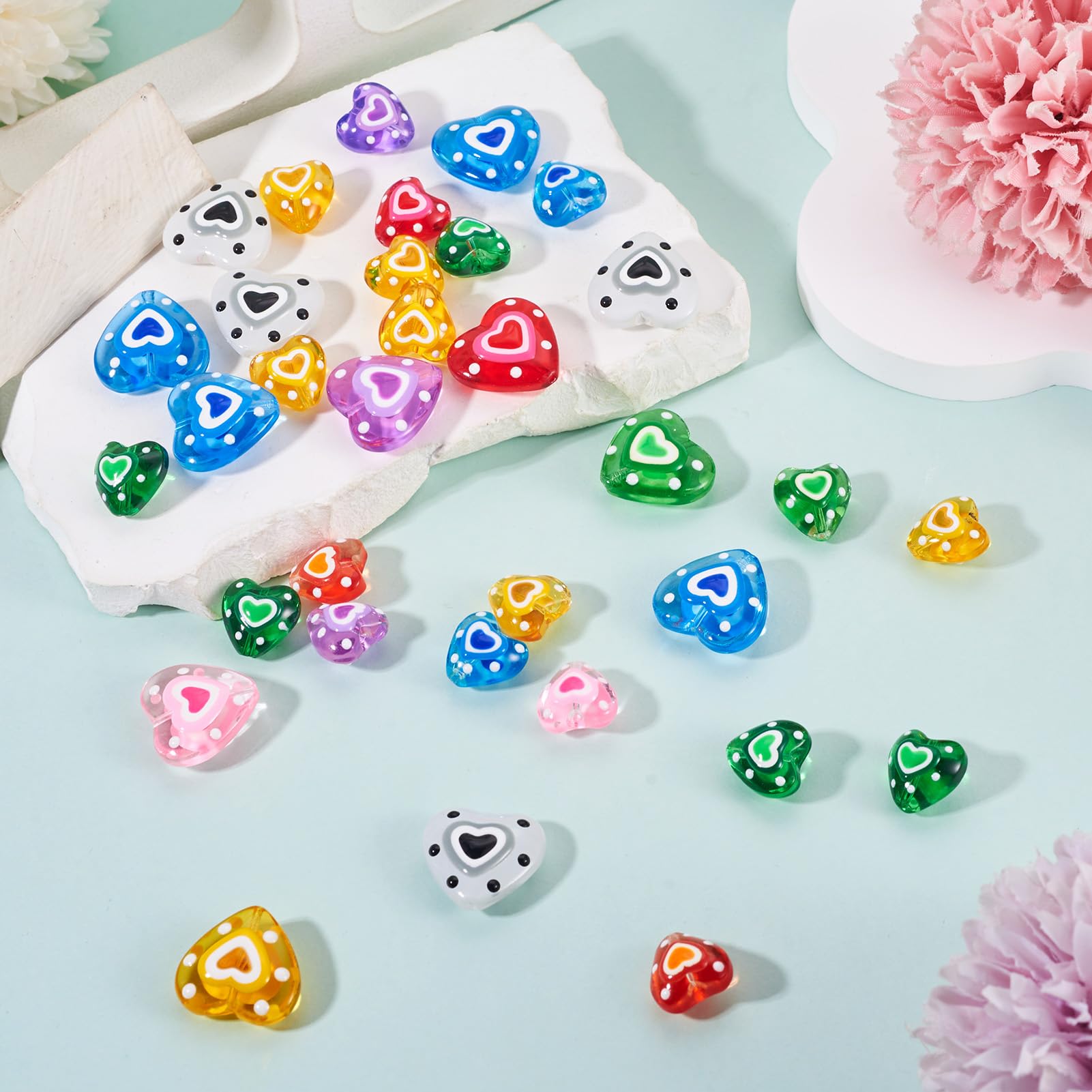 20Pcs Heart Handmade Lampwork Beads Rondom Color Sweet Heart Glass Spacer Beads 
