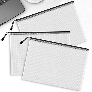 3 Packs A4 Mesh Zip File Bags Plastic File Bags for Office, Travel, School Supplies, Home Organization and Storage