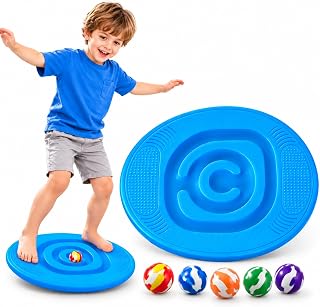 Maze Balance Board for Kids, Wobble Board Trainer with 5 Colorful Balls | Balance & Coordination, Maze Game, Anti-Slip Rocker Board for Core Training, Ski Surf Snowboard, Skate Prep Ages 3-12 (Blue)