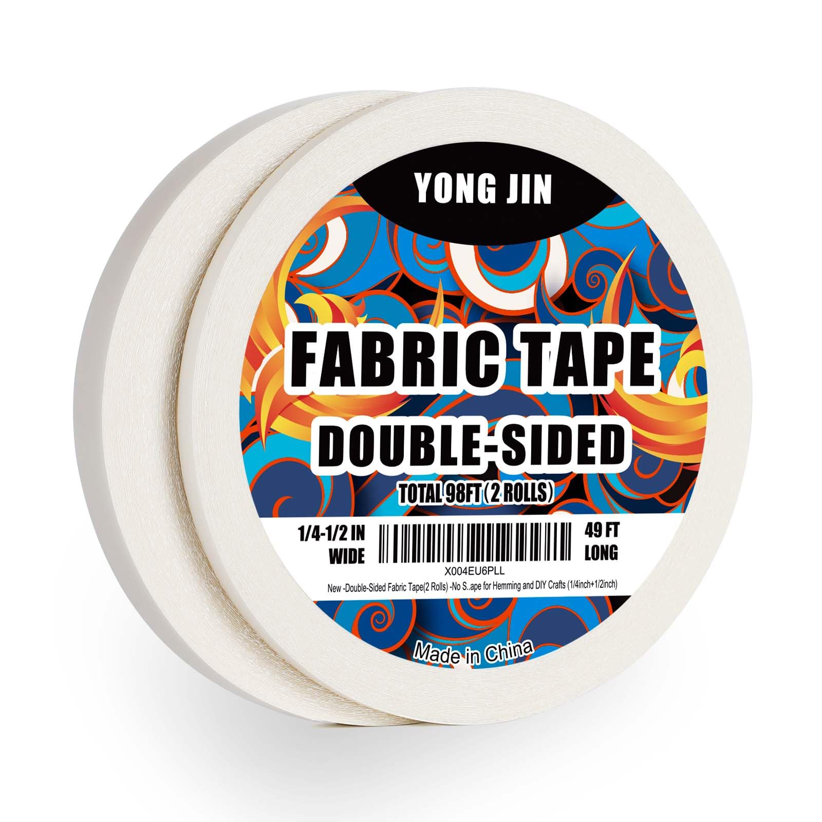 Double-Sided Fabric Tape,Hem Tape No Sew No Iron,1/4"+1/2" (2 Rolls) |