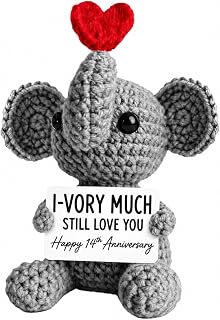 14th Anniversary Ivory Gifts for Husband Her Him Men 14 wedding anniversary | 14 Year Anniversary Crochet Elephant gifts for Him Her Handmade Cozy Ivory Decoration Wife Husband Birthday Christmas