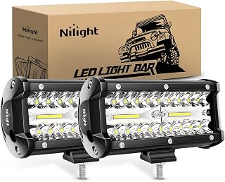 Nilight 18022C-B 6.5Inch 2PCS 6.5 Inch 120W Spot &amp; Flood Combo Bar Driving Waterproof Led Work Light Triple Rows Off-Road Truck Car ATV SUV Jeep Cabin Boat, 2 Years Warranty