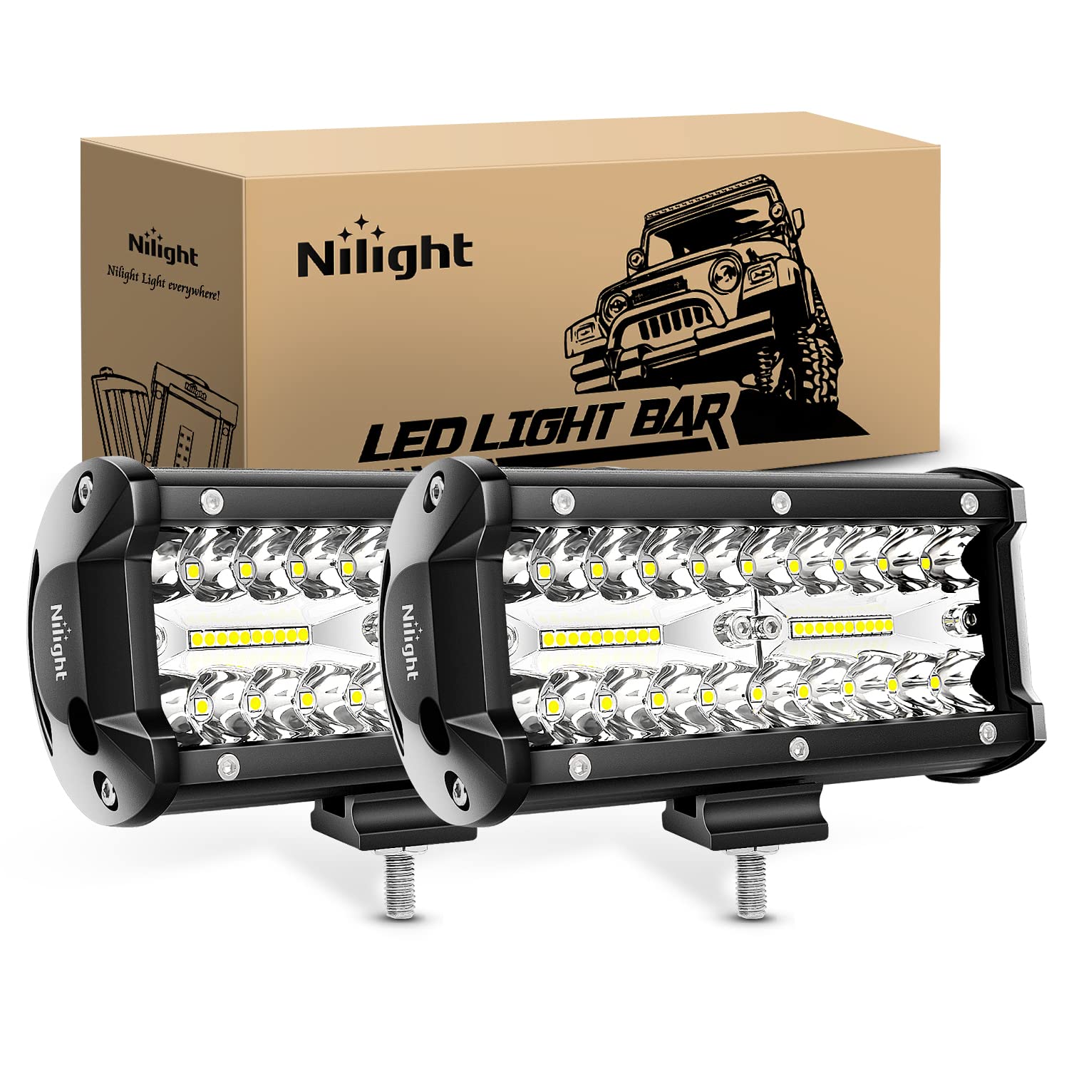 Nilight 18022C-B 6.5Inch 2PCS 6.5 Inch 120W Spot &amp; Flood Combo Bar Driving W
