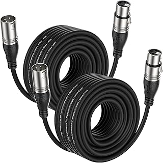 XLR Cable 50ft 2 Packs Microphone Cable with 3-Pin XLR Male to Female | Balanced, Professional Shielded, for Mic, Mixer, Speaker Systems, Radio Station and Podcast, Black