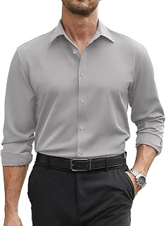 COOFANDY Mens Stretch Long Sleeve Button Down Shirt Regular Fit Formal Work Shirts