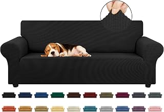 KEKUOU Stretch Couch Covers for Sofa, 3 Cushion Couch Slipcover,Black | 1-Piece Washable Sofa Cover Pet Friendly(78"-94") Furniture Protector Soft Jacquard, Elastic Bottom for Dogs & Kids
