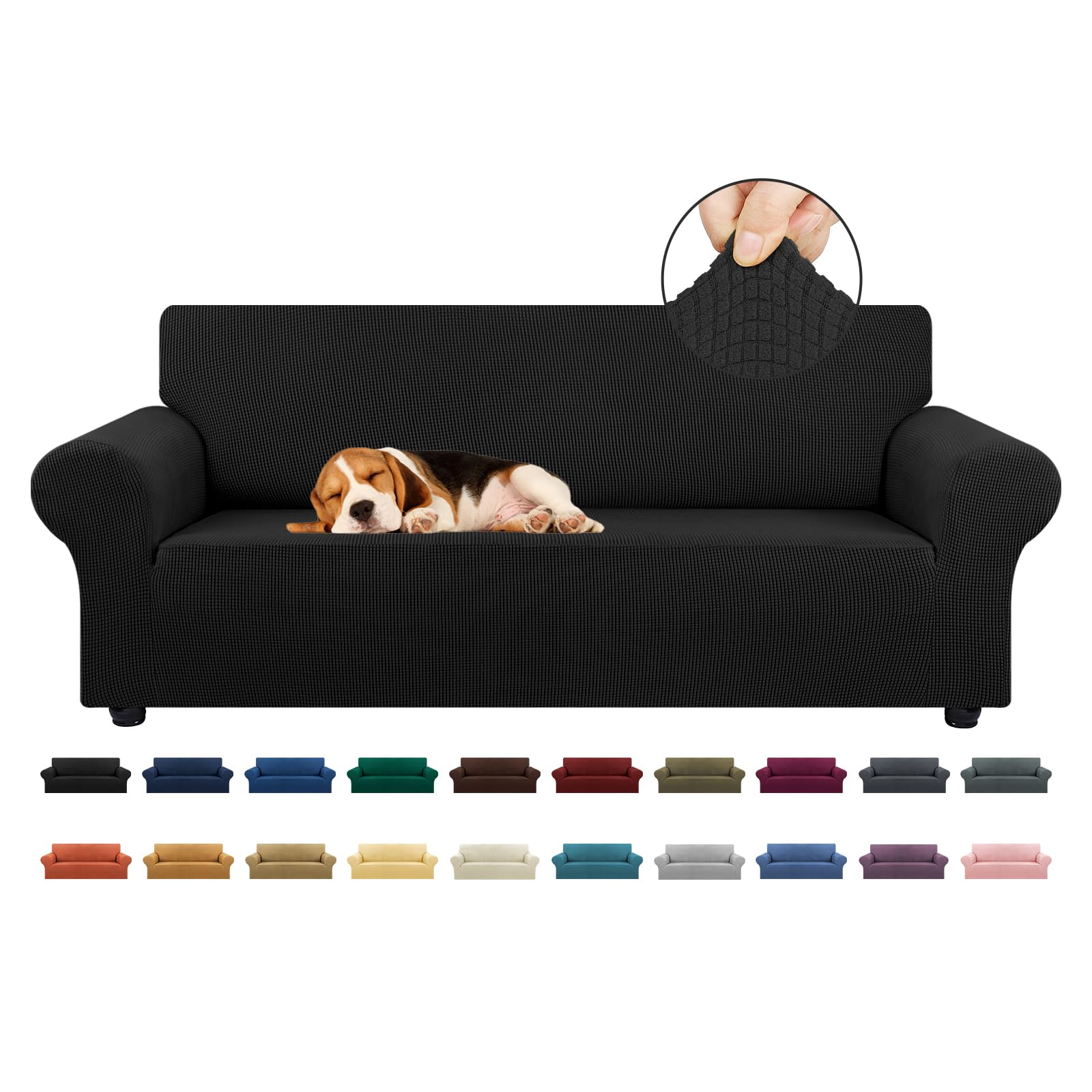 KEKUOU Stretch Couch Covers for Sofa, 3 Cushion Couch Slipcover,Black | 1-Piece 