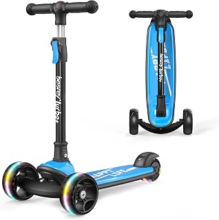 besrey Kids Scooter - Big Wheels Foldable Kick Scooter with Flashing LED Lights for Boys Girls, 4 Levels Height Adjustable, 3 Wheel Scooter for Kids Ages 3-10 with Safe Lean to Steer Design