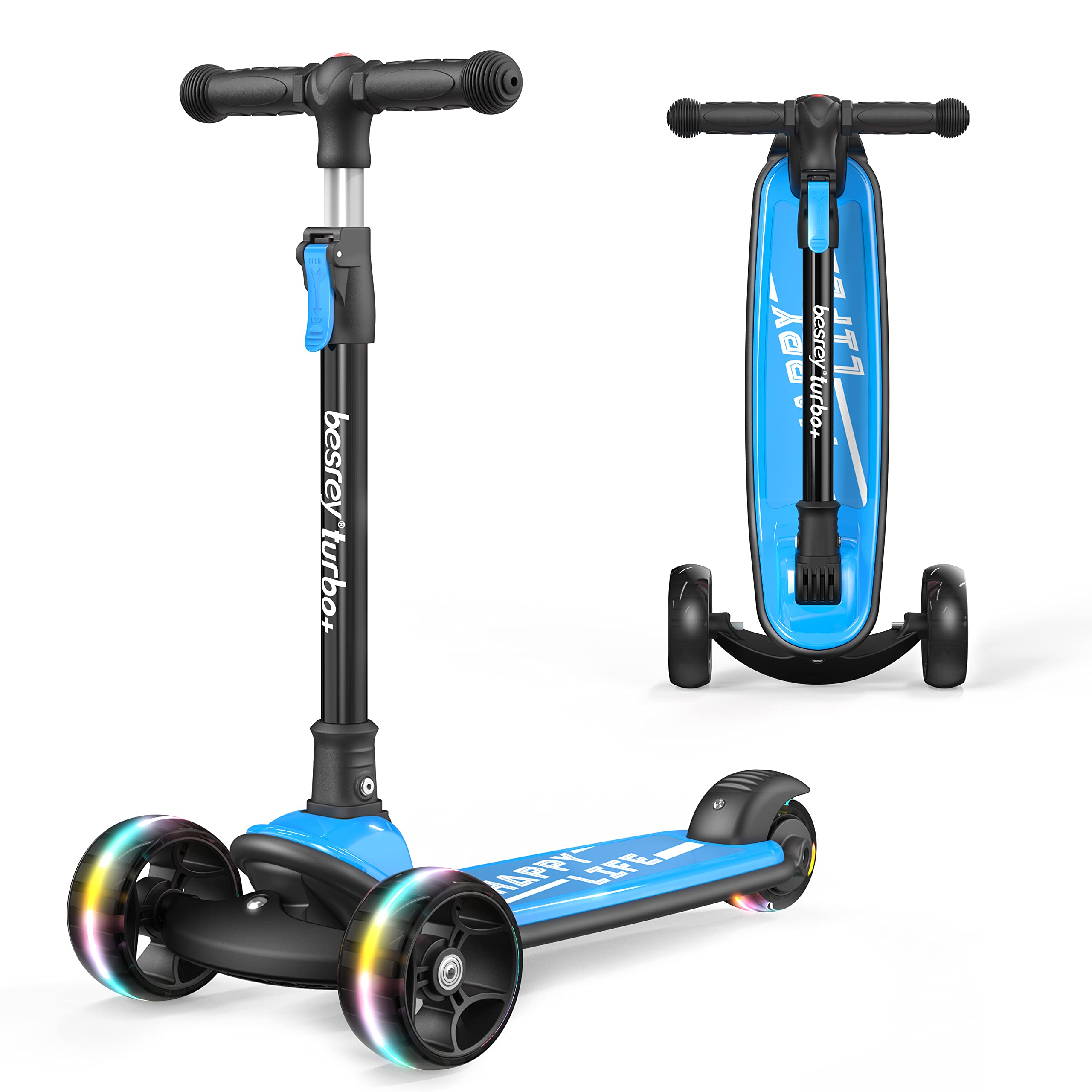 besrey Kids Scooter - Big Wheels Foldable Kick Scooter with Flashing LED Lights 