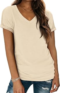 ATHMILE Short Sleeve V Neck T Shirts for Women Fashion Trendy Lightweight Casual Summer Outfits Clothes 2025 Beach