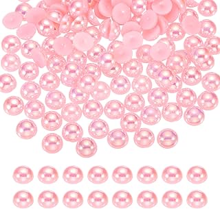 Generic 1000Pcs Half Pearl for Crafts, 6mm Plastic Half Flatback Imitation Pearls Cabochon Loose Beads Rhinestone for DIY Crafts Clothing Tumbler Shoes Embellishment Nail (Pink AB)