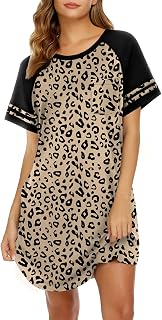 Ekouaer Camisones para mujer, de manga corta, cuello redondo, con bloques de color, pijamas, ropa de dormir suave