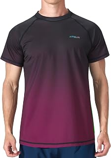 Mens Swim Shirt Short Sleeve Quick Dry UPF 50+ Sun Protection Rash Guard Beach Fishing T-Shirts