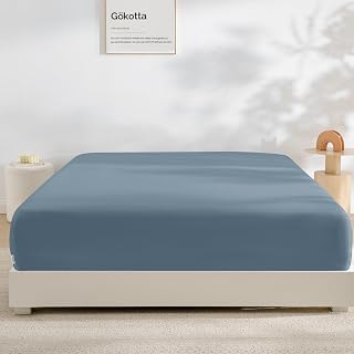 GOKOTTA Fitted Sheet Only - 15 inch Pocket, 100% Rayon Made from Bamboo, Super Soft and Cooling Bottom Sheet with Elastic Corner Straps, Durable Fitted Sheet in Blue, Full Size/Double Size
