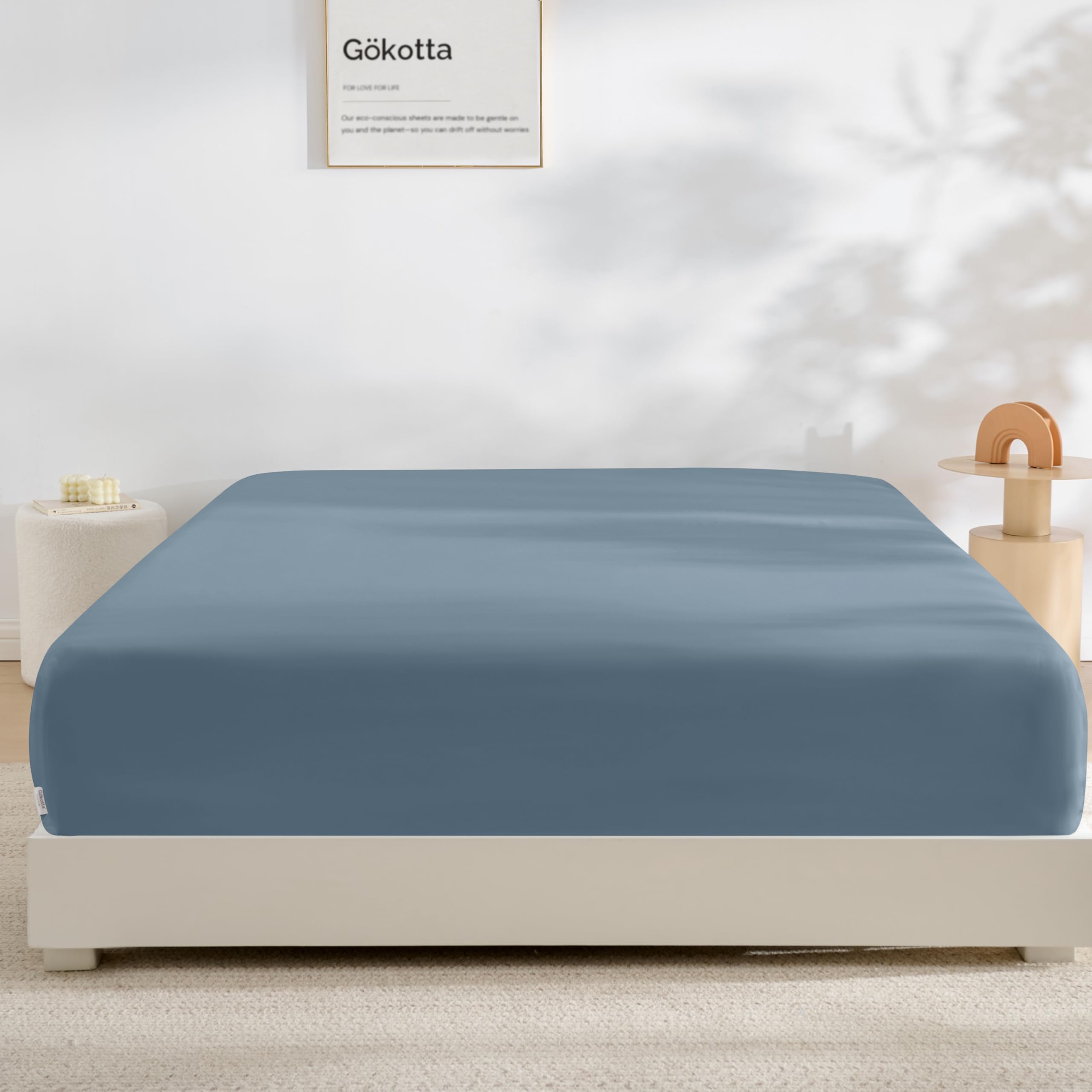 GOKOTTA Fitted Sheet Only - 15 inch Pocket, 100% Rayon Made from Bamboo, Super S