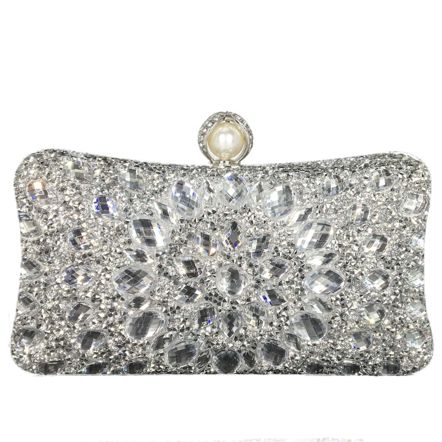 Boutique De FGG Mini Pearl Clutch, Rhinestone Evening Bag, Wedding Handbag