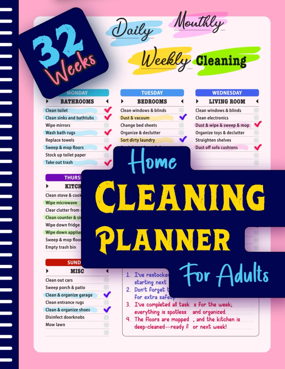 Home Cleaning Planner For Adults: Your Ultimate 32-Weeks of Daily, Weekly and Mo