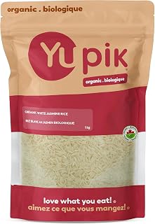 Yupik Organic White Jasmine Rice, Long Grains, 1 kg, Non-GMO, Vegan, Gluten-Free, Kosher, Wheat-Free, Salt-Free, Easy Preparation, Ideal for Recipes, Side Dishes, Salads & More
