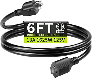 Seeklyze 16/3 Black Extension Cord 6 FT Indoor, Short Extension Cord | Short Extension Cord 6FT for Laptops, Coffee Makers, 3 Prong Small Resistant Cable Flexible, 13A 125V 1625W ETL Listed