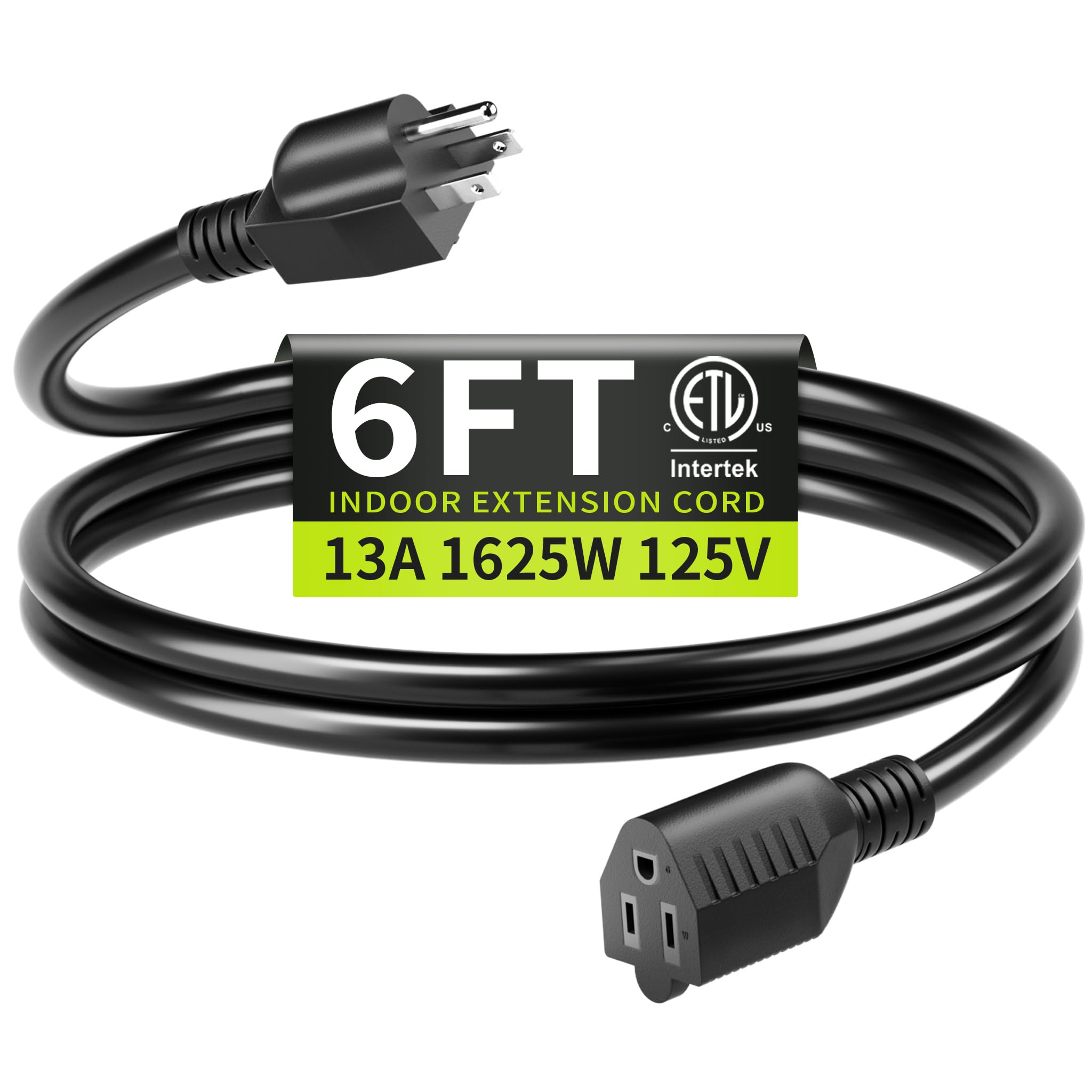Seeklyze 16/3 Black Extension Cord 6 FT Indoor, Short Extension Cord | Short Ext