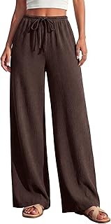PRETTYGARDEN Womens Summer Elastic Waist Textured Flowy Palazzo Pants for Women Casual Wide Leg Pants Woman with Pockets