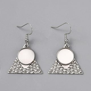 10pcs Triangle 304 Stainless Steel Earring Hooks 12mm Blank Bezel Tray Flat Round Cabochon Setting Ear Wire DIY Women Earring Jewelry Making Fits Cabochon Base 12mm
