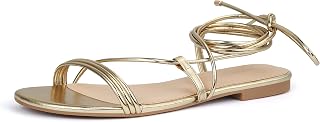 PARTY Women's Strappy Sandals Lace Up Flats Tie Up Open Toe Ankle Strap Shoes