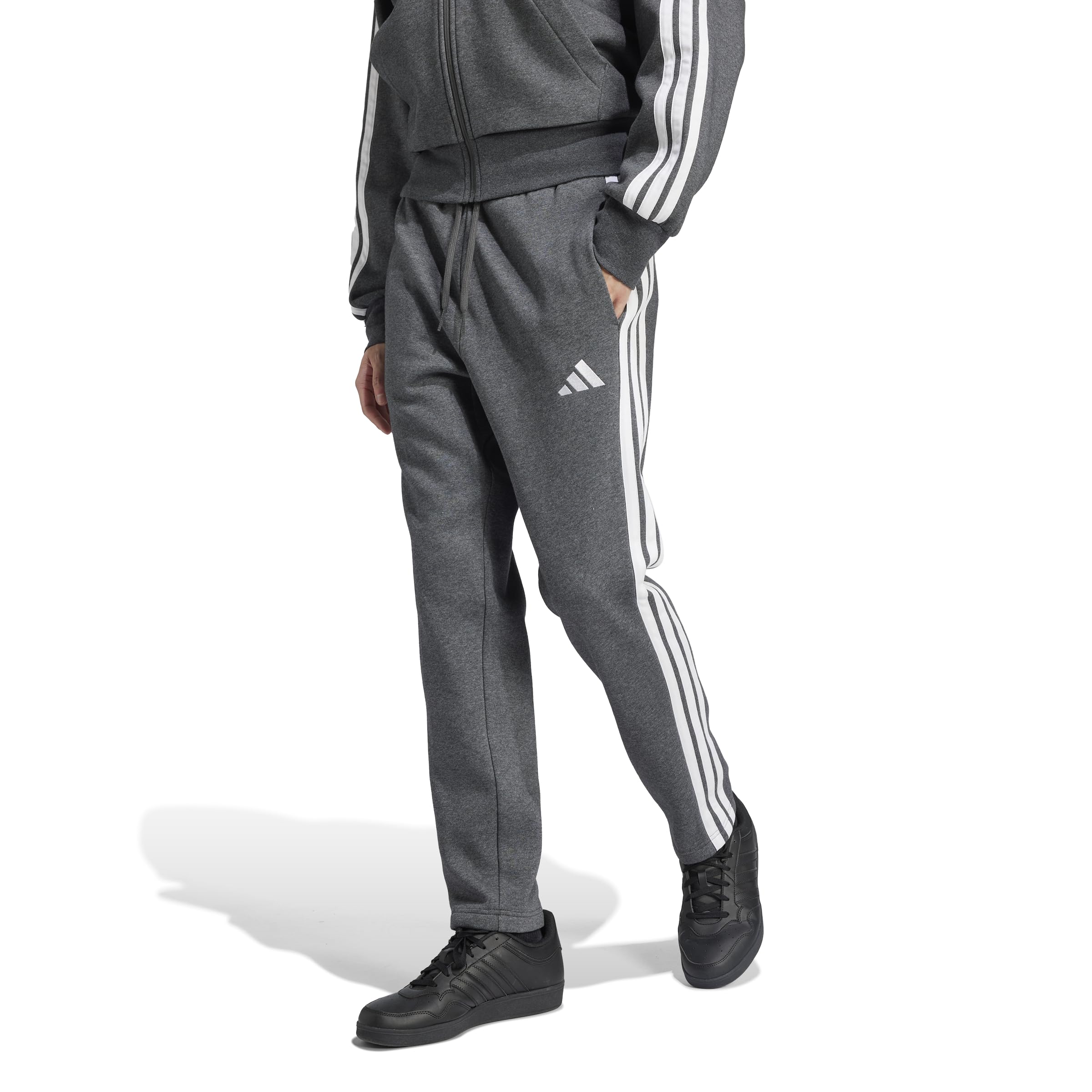 adidas メンズ エッセンシャルズ 3ストライプ フリース オープンヘム パンツ