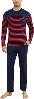 Aseniza Men's Winter Pyjamas Long Cotton Pyjamas Set Striped Pajamas Men Long Sleeves Warm Casual