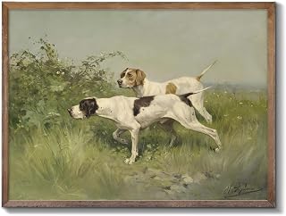 XOCUUI Wall Art Unframed Canvas for Living Room - Retro Twin Dogs Home Wall Decor Eclectic Vintage Landscape Artwork Prints Home Decor Gallery Picture Oil Painting Boho Animal Bedroom Office 8x10In