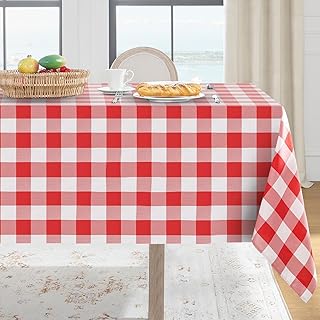 Softalker, Tartan Checkered Tablecloth Rectangular Waterproof Stain Resistant Washable Picnic Camping Outdoor Tablecloth 60 x 84 Inches Red White