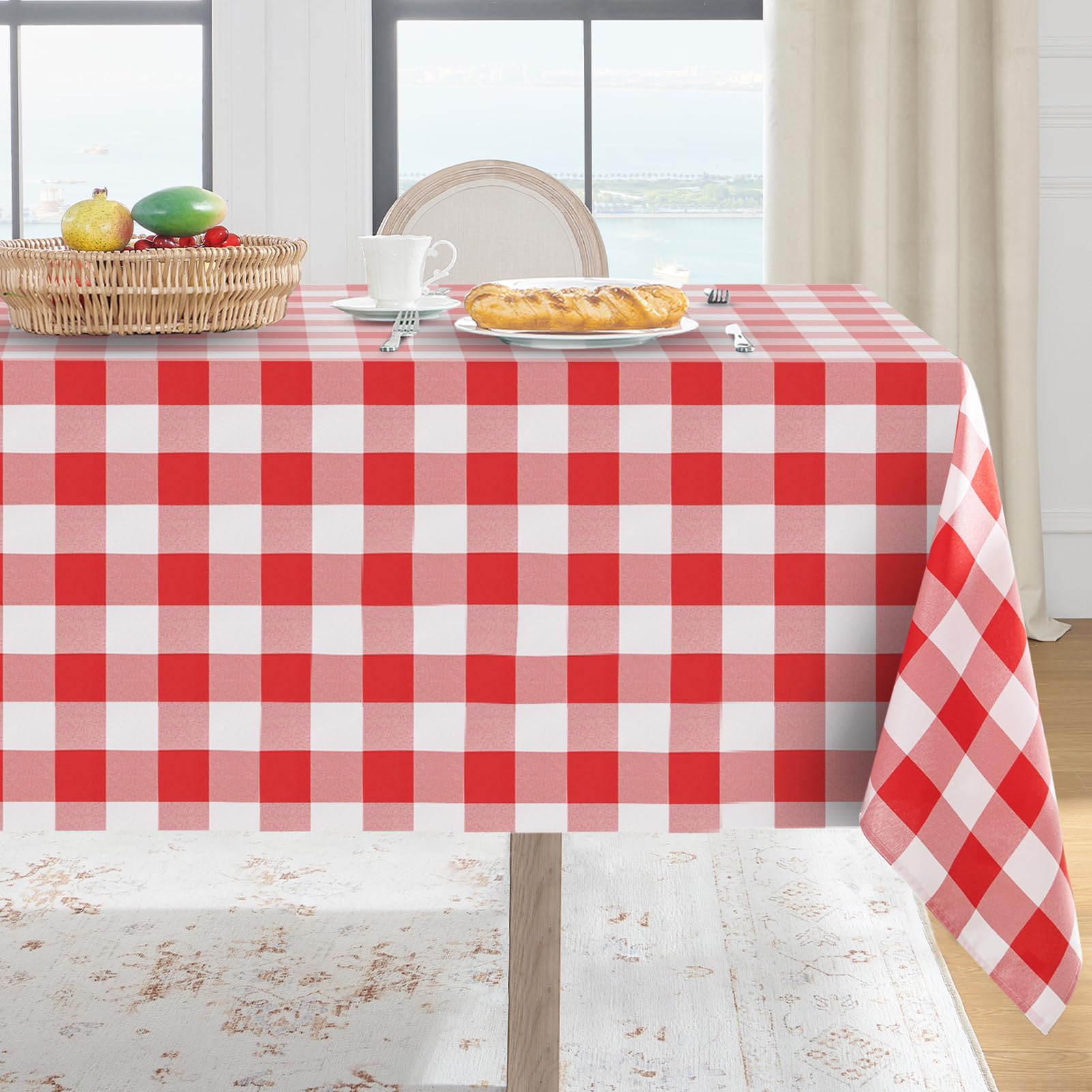Softalker Gingham Tablecloth Rectangle, Red and White, 54 x 78 Inch