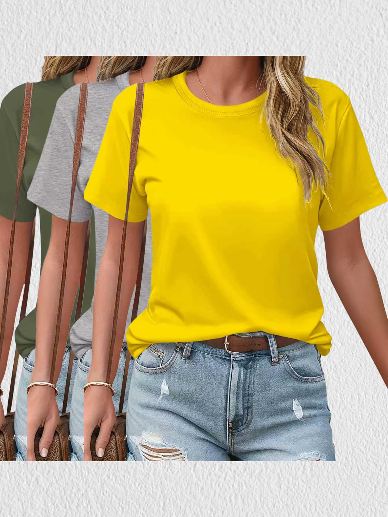 3 Pack Women's Basic Short Sleeve T Shirts Summer Tops Holiday Clothing Casual W