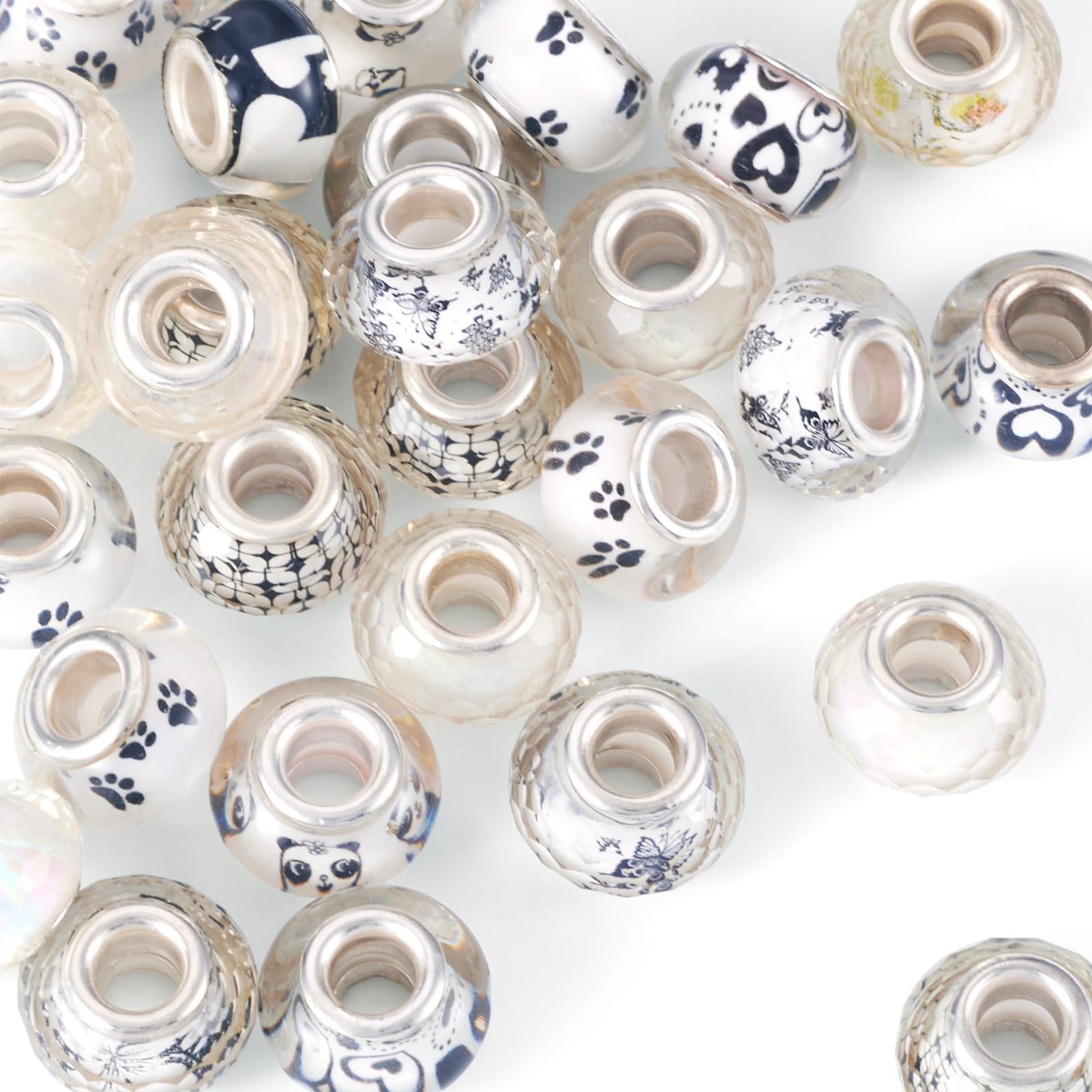 30pcs Resin European Beads 14x8.5mm Big Hole Beads Rondelle with Brass Core Big 
