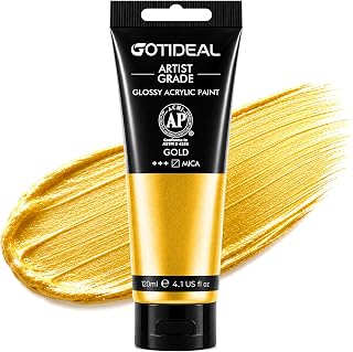 GOTIDEAL Metallic Gold Acrylic Paint Tube Gold Leaf Paint (120ml, 4.1 oz) | Rich Pigments Non Toxic Non Fading, for Painters,Adults & Kids,Ideal for Canvas Metal Wood Clay Fabric Ceramic Craft Supplies