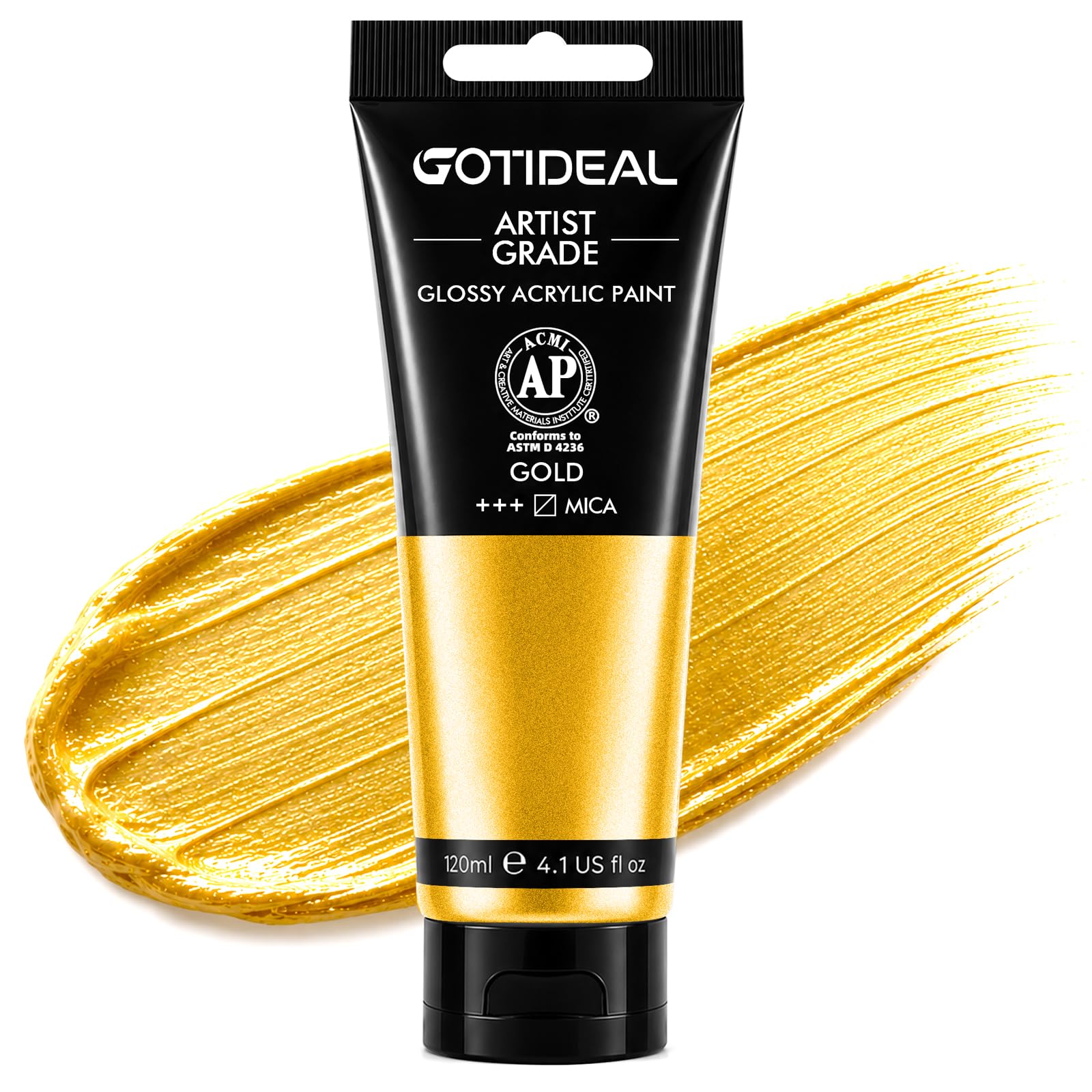 GOTIDEAL Metallic Gold Acrylic Paint Tube Gold Leaf Paint (120ml, 4.1 oz) | Rich