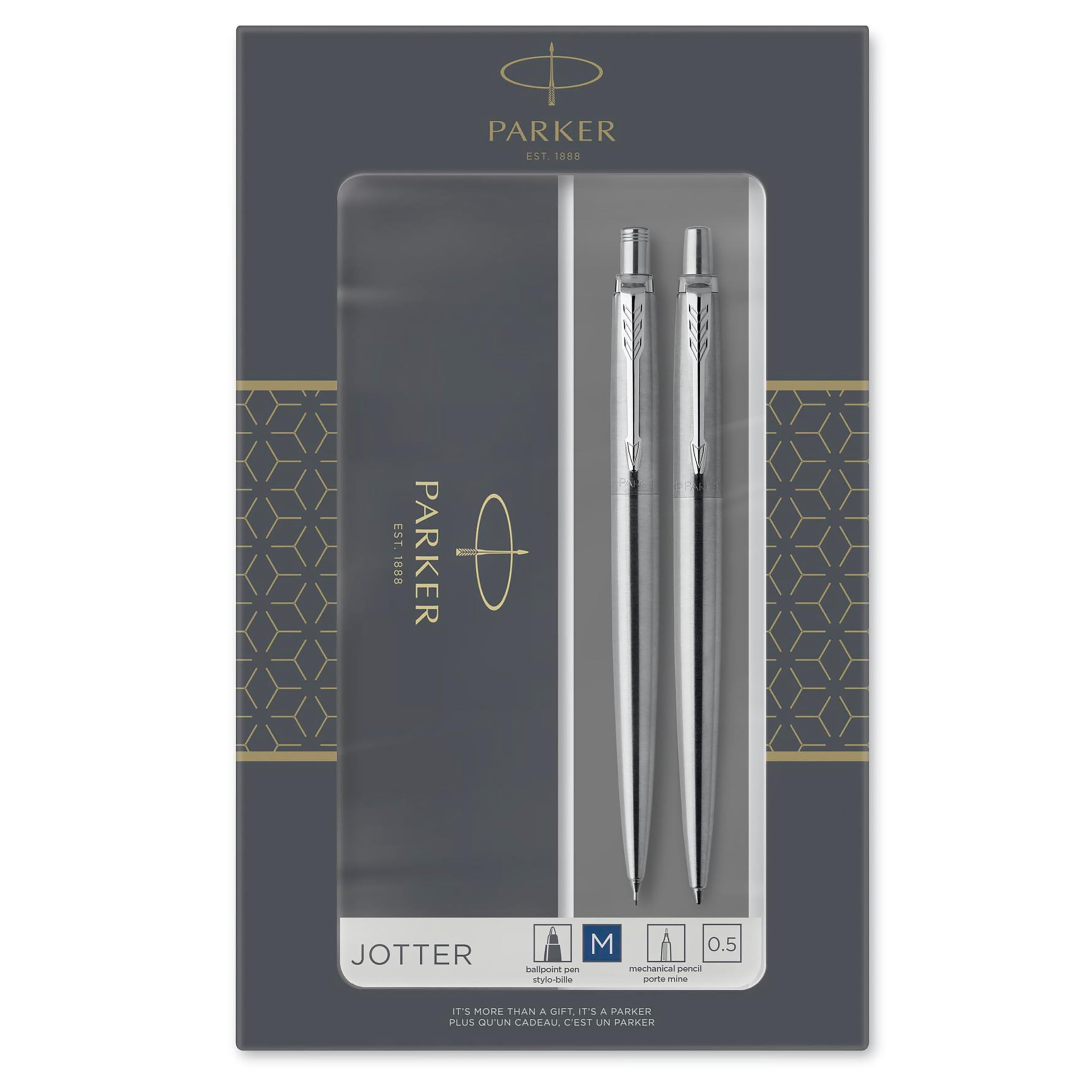 Parker Jotter Duo Gift Set with Ballpoint Pen & Mechanical Pencil (0.5mm) , Stai