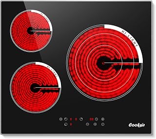 Cooksir 24 Inch Electric Cooktop 3 Burner 5700W | 24" Electric Stove Built-in, 3 Burners Electric Cook Top with Touch Control, Timer, Safety Lock, 220V Hard Wired (No Plug)