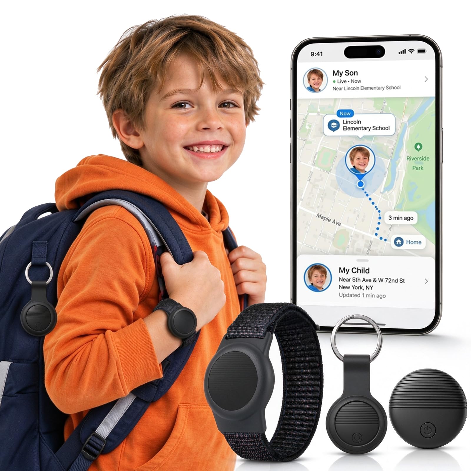 GPS Tracker for Kids with Real-Time Location Tracking & Family Sharing, Apple & 