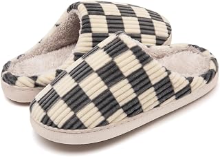 Guyarns House Slippers Women Men Winter Memory Checked Memory Foam Slippers with Non-Slip Sole Bedroom for Indoor Outdoor