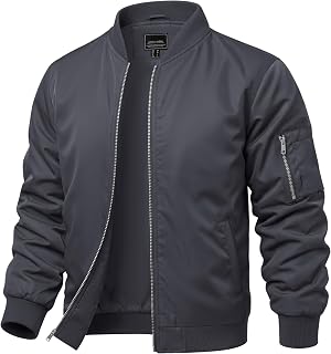 CRYSULLY Mens Lightweight Bomber Jacket Full Zip Spring Fall Casual Coat